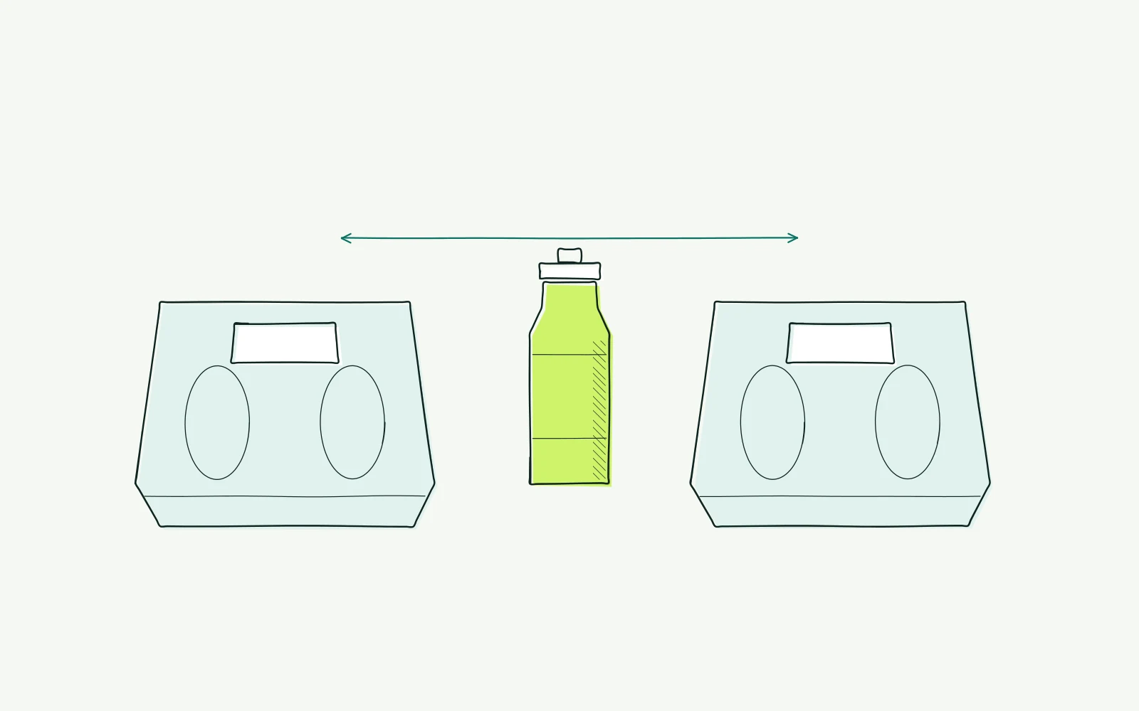 Two scales with a bottle between them: combining body mass before and after a ride with fluid consumed.