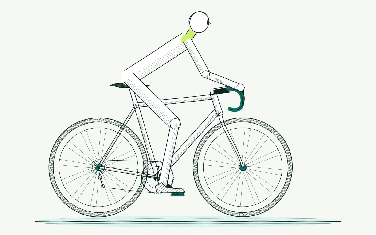 Cyclist with bent arms and the neck highlighted, showing how handlebar reach affects the view ahead.