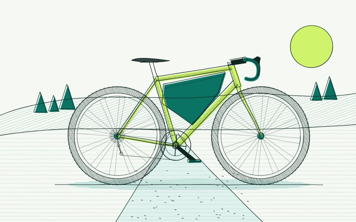 Line illustration of a gravel bike