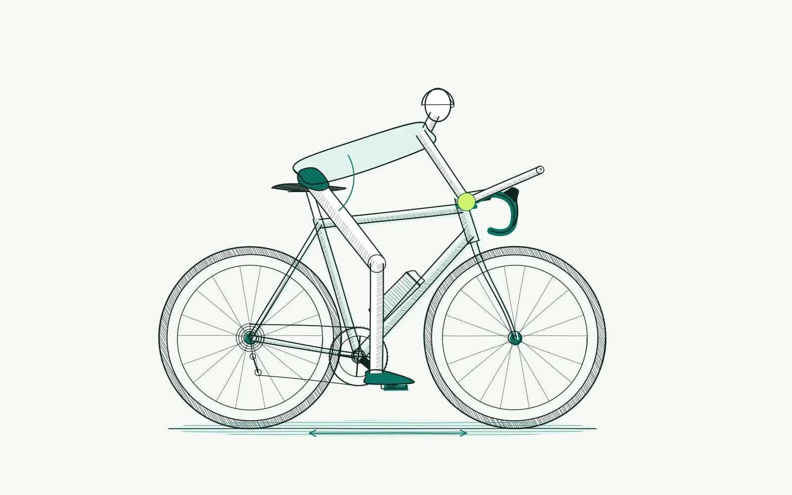 Triathlete on aerobars with the hip angle, saddle support and distance to the armrests visible as assessment references.