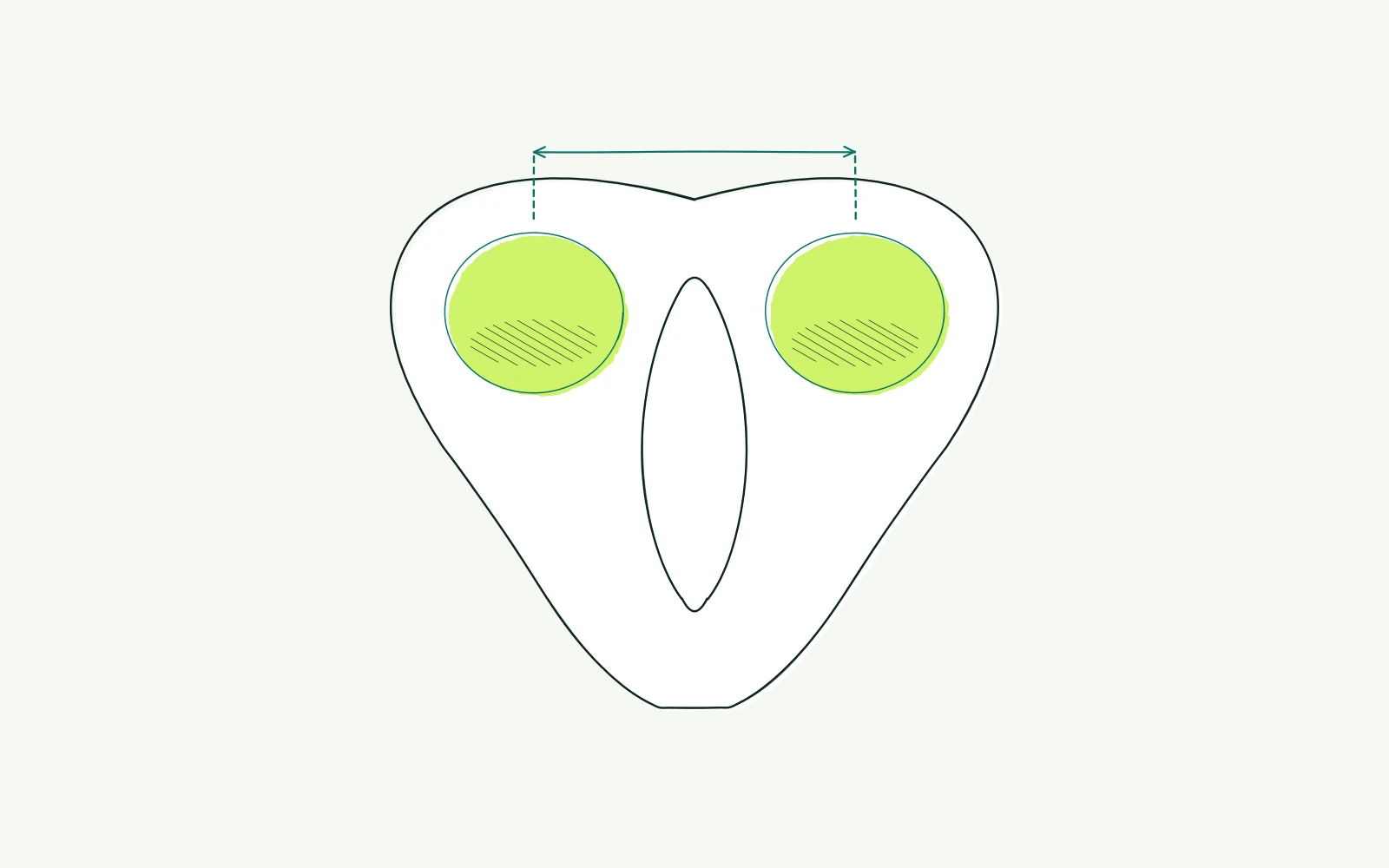Saddle viewed from above with two support areas and an open central channel to distinguish support from pressure.